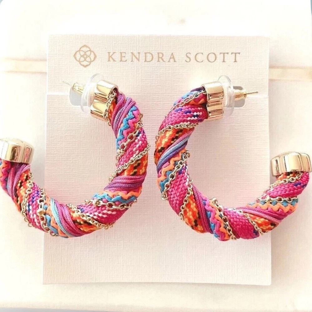 Kendra Scott Masie multicolor Colorful Twisted gold fabric rope hoop earrings